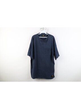 Vtg Y2K Streetwear Mens XL Faded Blank Heavyweight Cotton Pocket T-Shirt Blue